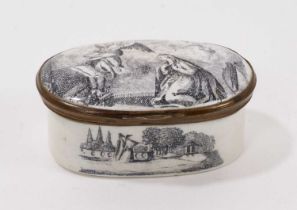 Birmingham enamel oval box, printed with a biblical scene, circa 1770