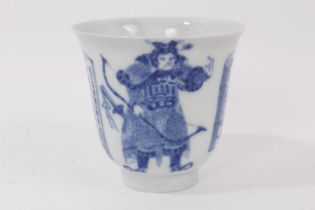 Japanese eggshell porcelain beaker, finely painted in blue