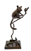 Patricia Northcroft (Contemporary) bronze sculpture of a field mouse on a branch, signed and numbere