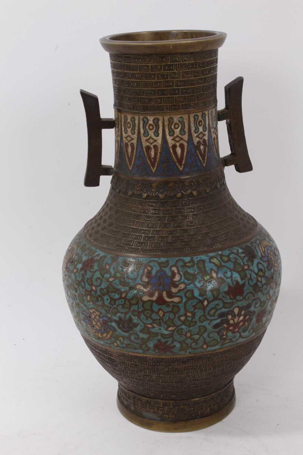 Antique Chinese cloisonné enamel bronze vase - Image 3 of 6