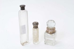Late Victorian silver mounted scent bottle, with cylindrical cut glass body (Birmingham 1896)