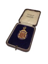 9ct gold and enamelled North Essex Cup bowling association medallion, with presentation inscription