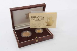G.B. - Royal Mint cased Britannia two coin gold proof set to include £25 & £10 coins
