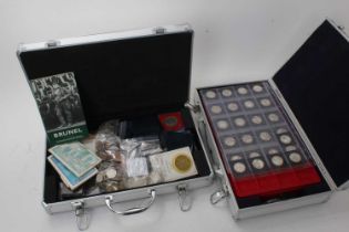 G.B. - Two aluminium coin cases containing mixed coins and accessories
