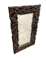 Early 20th century Chinese carved hardwood wall mirror