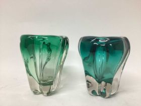 Two Whitefriars green Molar vases