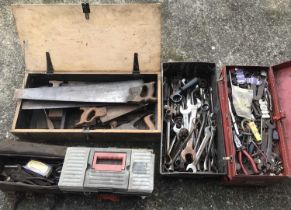 Quantity of mixed hand tools to include spanners, wood saws, plane etc