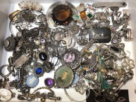 Group of silver and white metal jewellery including gem set earrings, pendant necklaces, brooches an