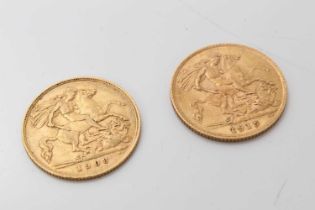 G.B. - Gold Half Sovereigns to include Edward VII 1908 F & George V 1915 AEF (2 coins)