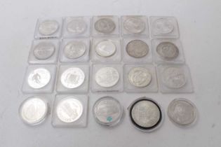 World - Mixed silver Crown size coins (N.B. Encapsulated) (20 coins)