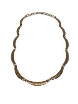 9ct gold curved panel link necklace with engraved decoration, 42cm long