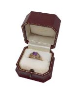 14ct gold amethyst heart shaped ring with diamond set shoulders