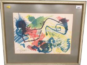 Rolf Harris, pen and colour wash study in glazed frame, signed and dated 77
