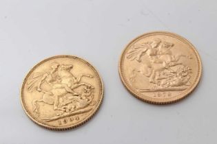 G.B. - Gold Sovereigns to include Edward VII 1904 F & Elizabeth II 1978 AU (2 coins)