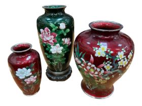 Japanese silver wire cloisonne vase, of baluster form, decorated with flowers, 26cm high, together w