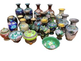 Large collection of Chinese and Japanese cloisonne vases and pots