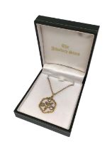 Edwardian 9ct gold seed pearl and gem set open work floral pendant