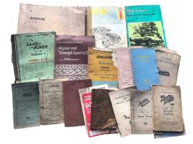 Collection of owners handbooks and car manuals including Land Rover 1954-58 Series 1, The Austin Sev