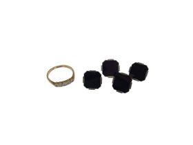 Set of four 18ct gold mounted black onyx dress studs and 18ct gold diamond ring