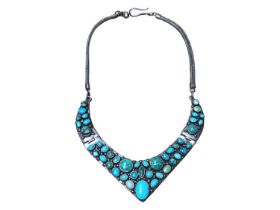 Silver and turquoise cabochon collar style necklace