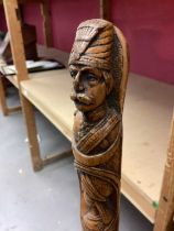 Unusual Victorian carved walking stick decorated with bust of a military figure, possibly Pasha Gord