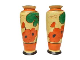 Two Clarice Cliff Bizarre range Cafe-Au-Lait vases