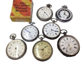 Seven vintage pocket watches including two silver cased