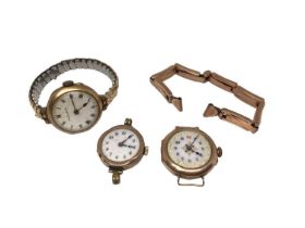 Antique 9ct rose gold ladies wristwatch on 9ct rose gold bracelet, together with two other vintage 9
