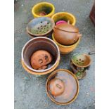A selection of terracotta and other garden pots - various condition