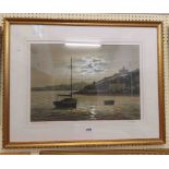 Terry Bailey: a gilt framed large format maritime coloured print entitled 'Full Moon St. Mawes' -