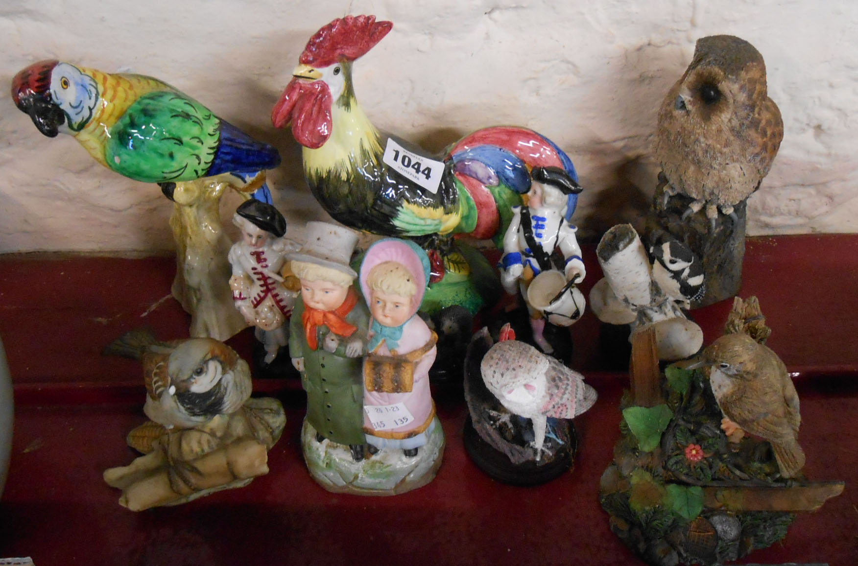 A quantity of assorted animal and other figurines including Italian cockerel figurine, resin bird