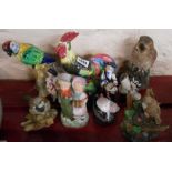 A quantity of assorted animal and other figurines including Italian cockerel figurine, resin bird