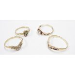 Four 9ct. gold rings Four small 9ct. gold rings of varying design - sizes G to M