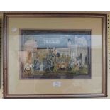 Two framed late Indian Mughal paintings on textile, one depicting figures riding elephants and