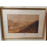 A gilt framed 19th Century sepia watercolour, depicting a view of the Severn Valley from a