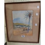 CH: a framed early 20th Century watercolour, depicting a desert town
