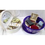 A jewellery case containing a quantity of costume jewellery - sold with a plastic tub containing