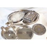 A 55cm silver plated oval gallery tray - sold with other plated items including entree dish,