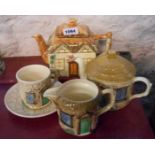 A SylvaC part tea set in the cottageware pattern comprising teapot, milk jug and cup and saucer -
