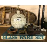 A small quantity of vintage items including golf ball form ice bucket, pair of Ronson Everlasting