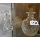 A small quantity of glassware comprising two cut glass dressing table scent bottles with stoppers,