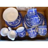 A Royal Albert bone china part tea set with blue transfer printed willow pattern decoration