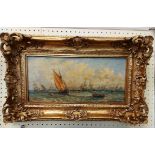 A reproduction ornate gilt framed varnished coloured maritime print