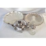 An Elkington & Co. silver plated scalloped dish - sold with a modern similar, teapot and sugar