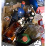 A box containing a quantity of vintage bottles and glasses including Foss & Sons Newton Abbot, etc.