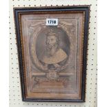 Five antique Hogarth framed monochrome prints, depicting various kings of England - sold with two