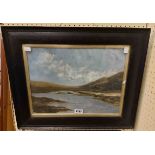 F. Kelsey: an ebonised framed oil on canvas, depicting a moorland lake scene - signed with
