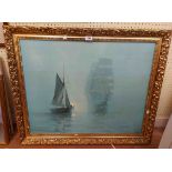 A pair of oak framed monochrome maritime prints - sold with a gilt framed large format coloured