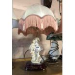 A modern Capodimonte figural table lamp depicting two young girls hugging with original shade