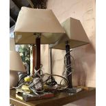 A pair of modern wood and chrome table lamps - sold with four other assorted similar